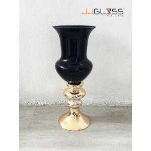 BLACK-GOLD-H1067-43TLYC - Black Handmade Colour Vase, Height 42.7 cm.
